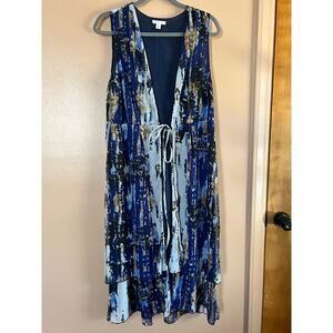 Est 1946 Cato Blue Abstract Print Kimono Duster Vest Size M Boho EUC